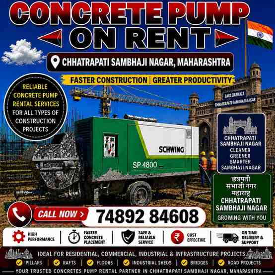 Concrete Pump on Rent in Chhatrapati Sambhaji Nagar | Concrete Pump Rental Services | Call 74892 84608